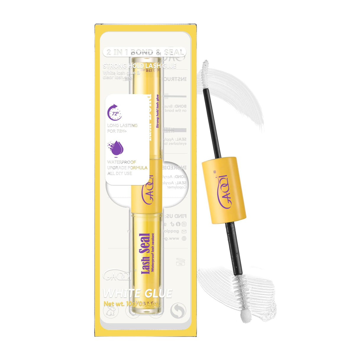 GAQQI front packaging showing compact dual-ended adhesive benefits