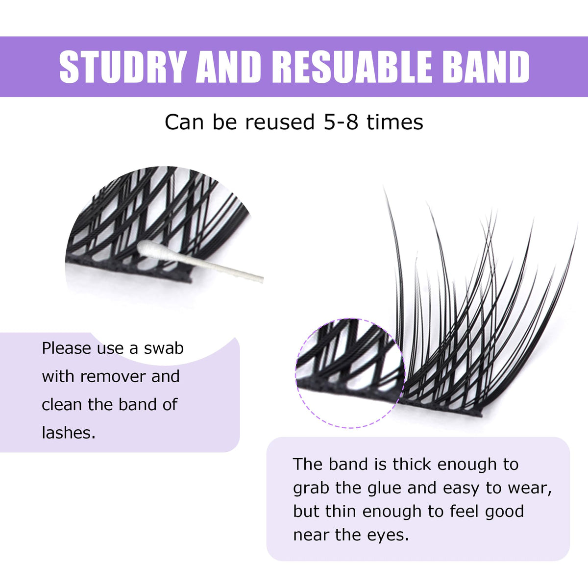 GAQQI lash band and bundle detail showing sturdy band benefit reusable durability