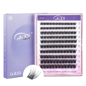 GAQQI front packaging showing 120pcs cluster lashes and style GQ03 benefit quick selection