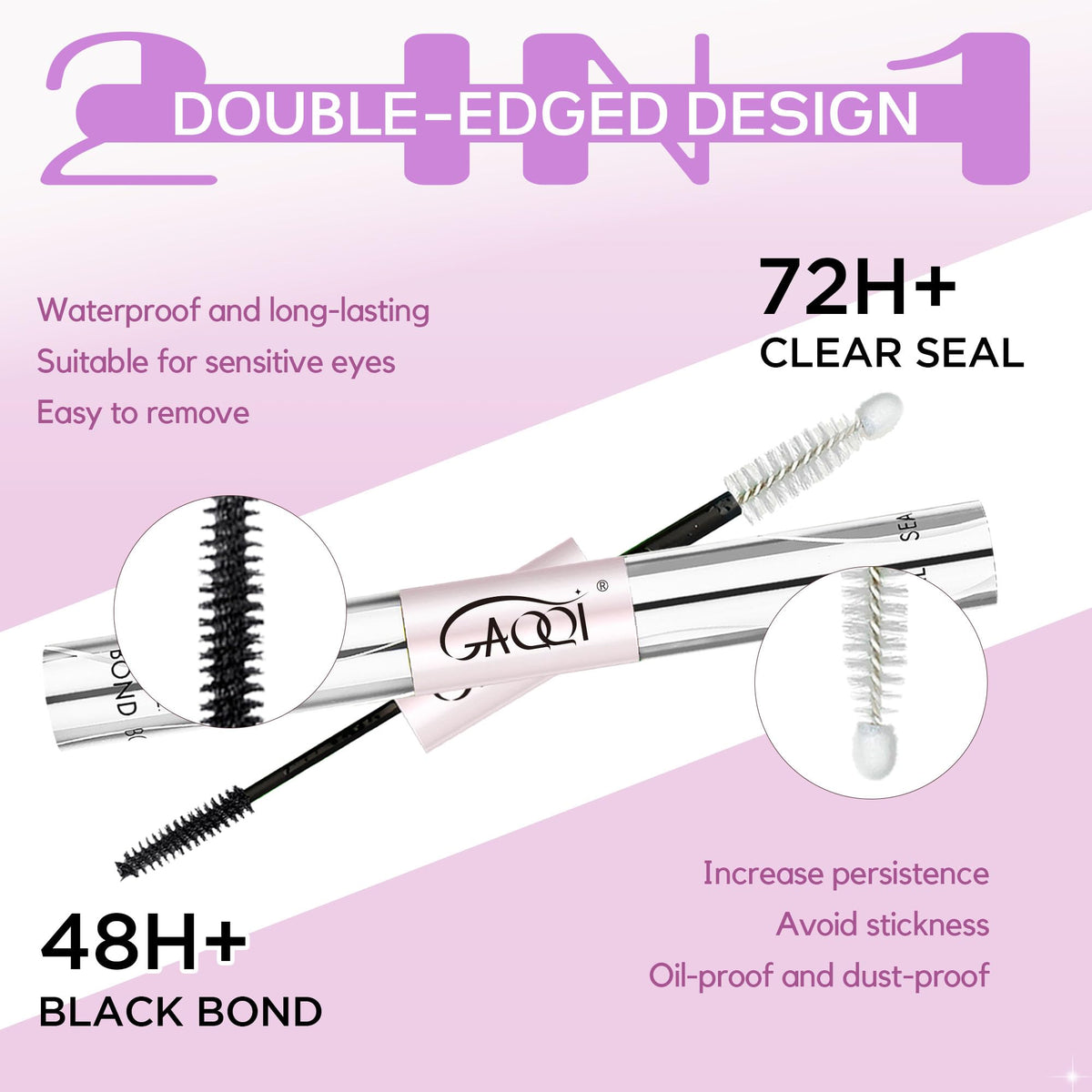 GAQQI close view of lash cluster secured with bond for long-lasting hold