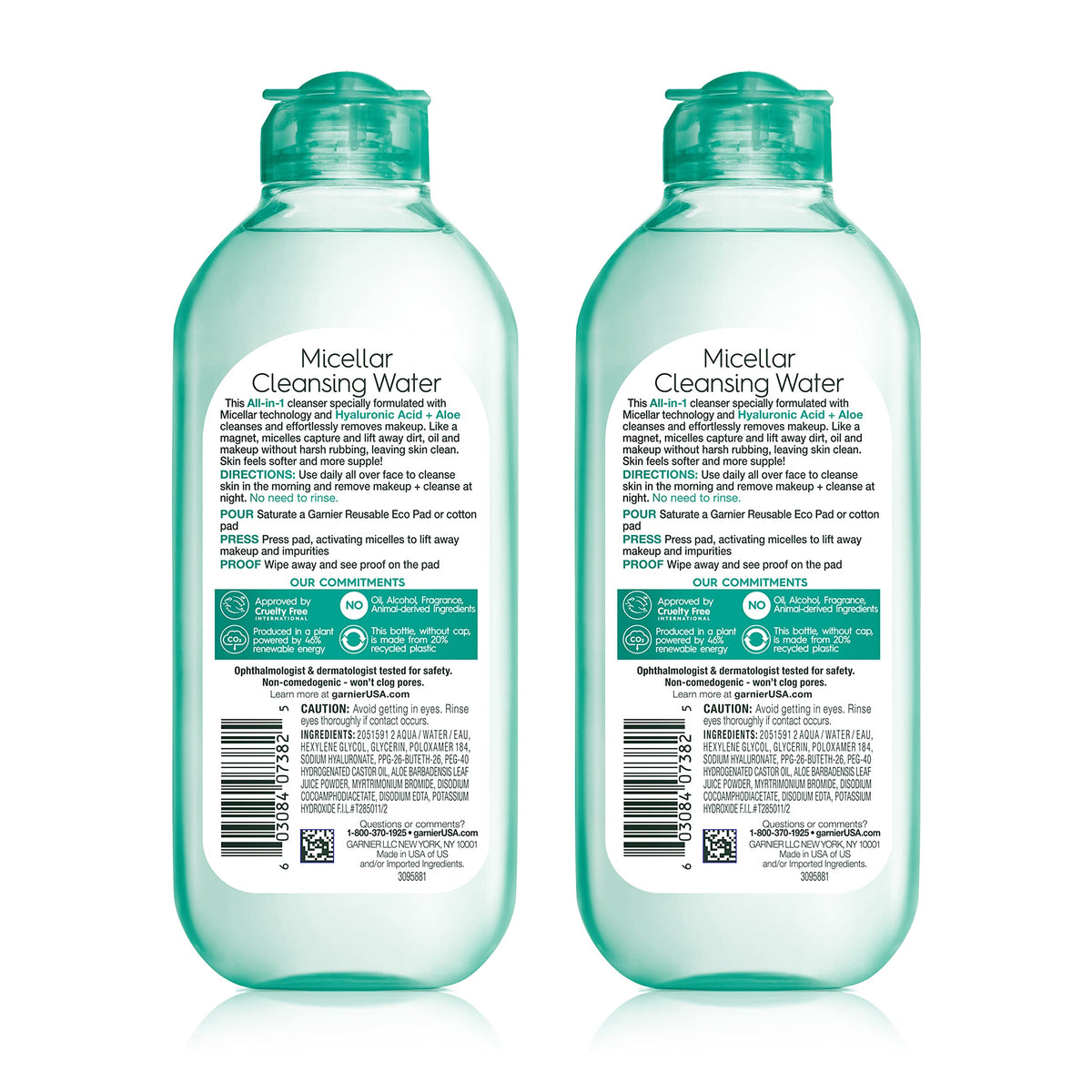 Garnier close-up label highlighting hyaluronic acid and cruelty-free badge