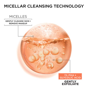 Garnier close-up of clear liquid texture highlighting gentle micellar action