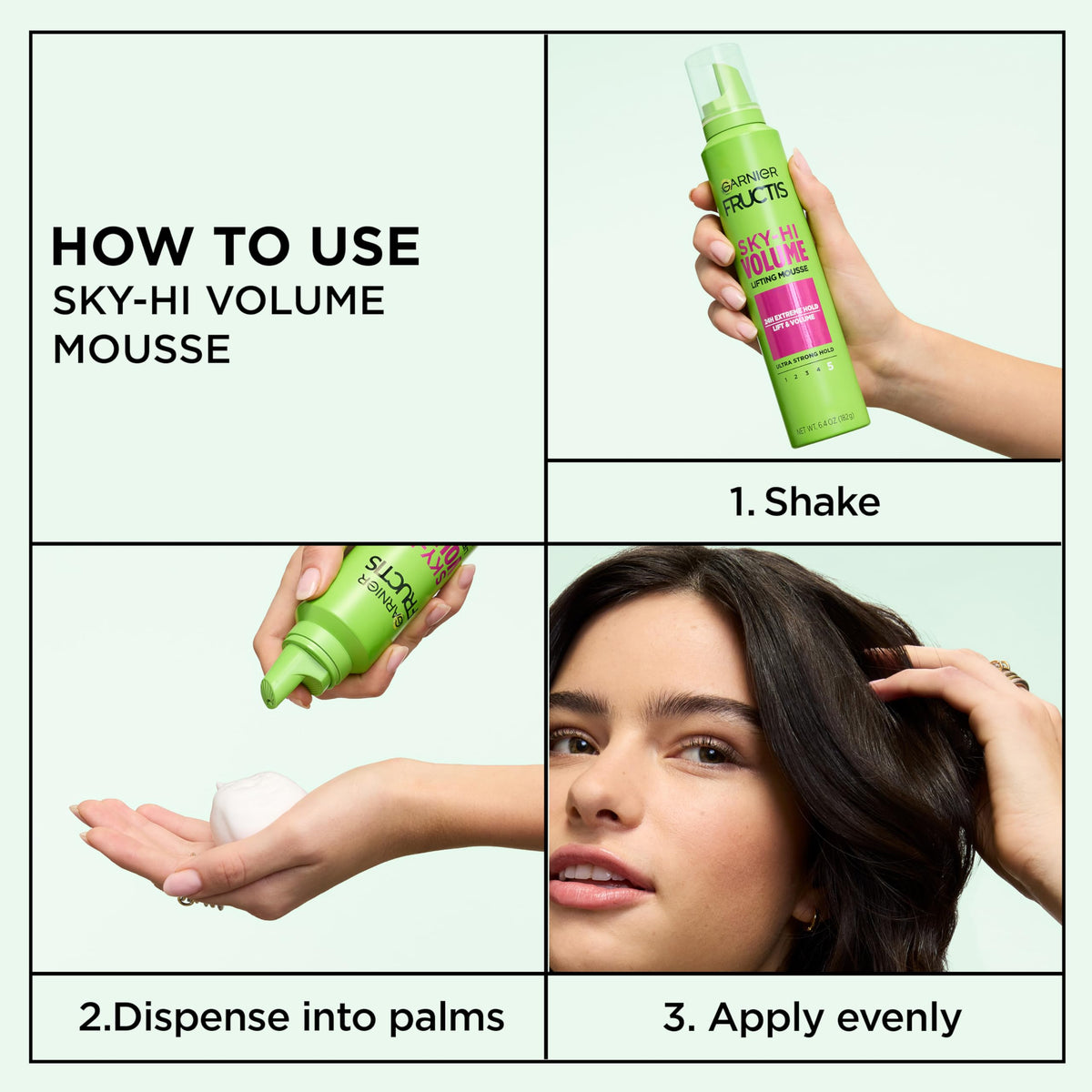 Garnier dispensing mousse into palm for easy application and control