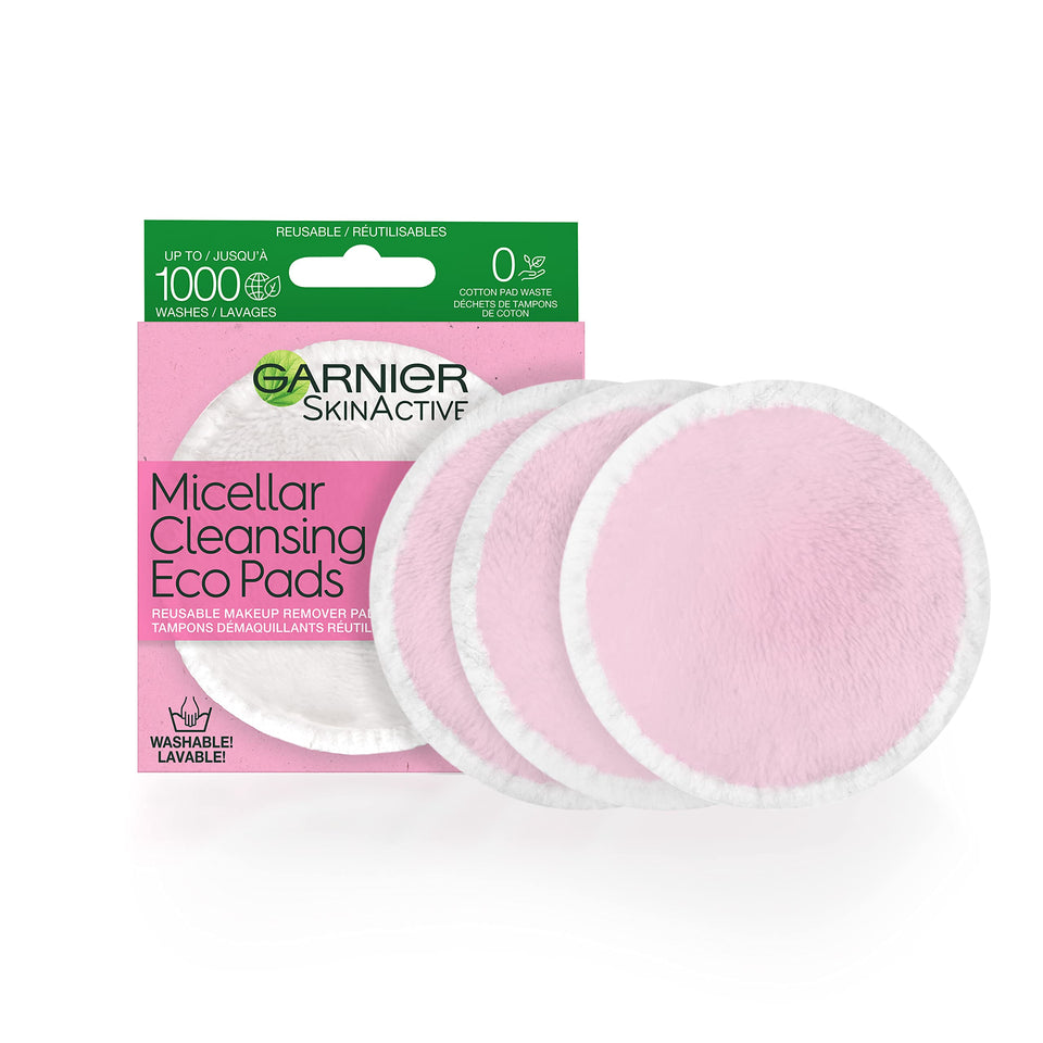 Garnier pad front packaging showing eco pads and benefit of reuse