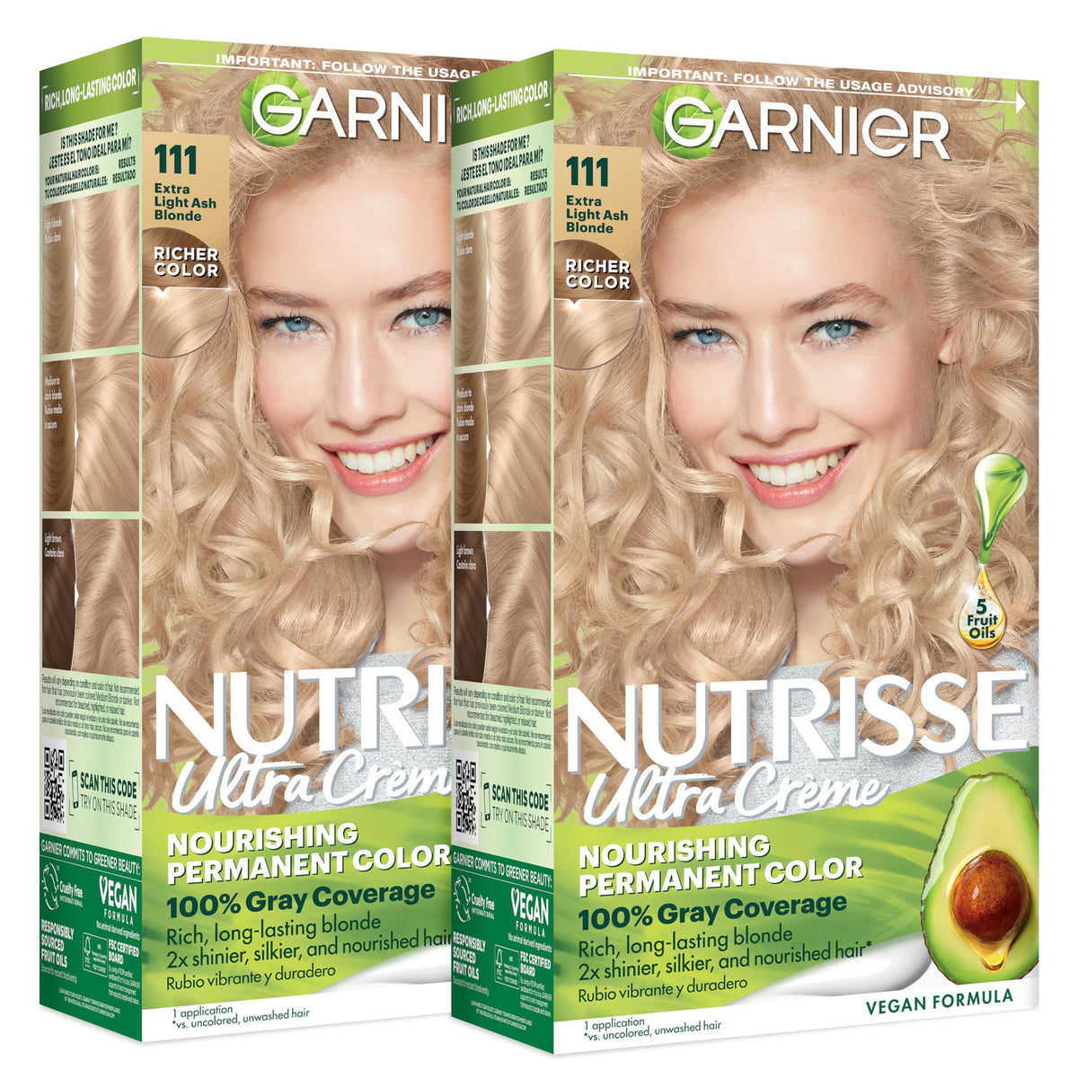 Garnier front box showing 111 Extra-Light Ash Blonde and benefits