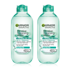 Garnier front packaging showing two 400mL bottles and product benefit