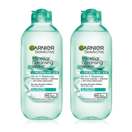 Garnier front packaging showing two 400mL bottles and product benefit
