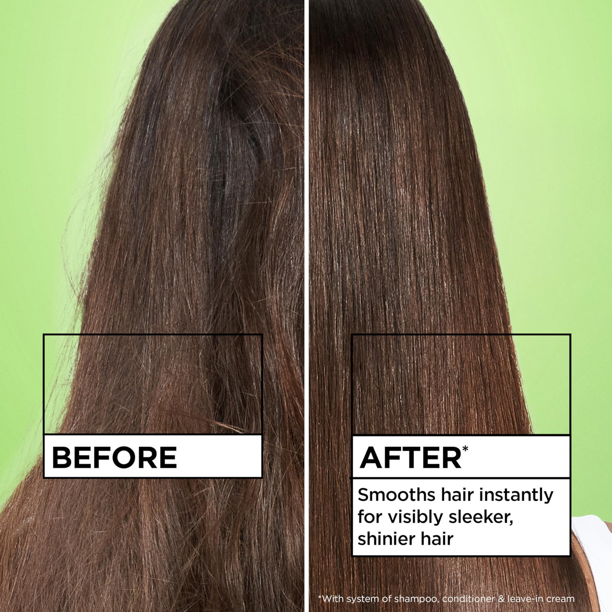 Garnier Fructis cream on hand being applied to hair for frizz control and shine