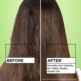 Garnier Fructis cream on hand being applied to hair for frizz control and shine