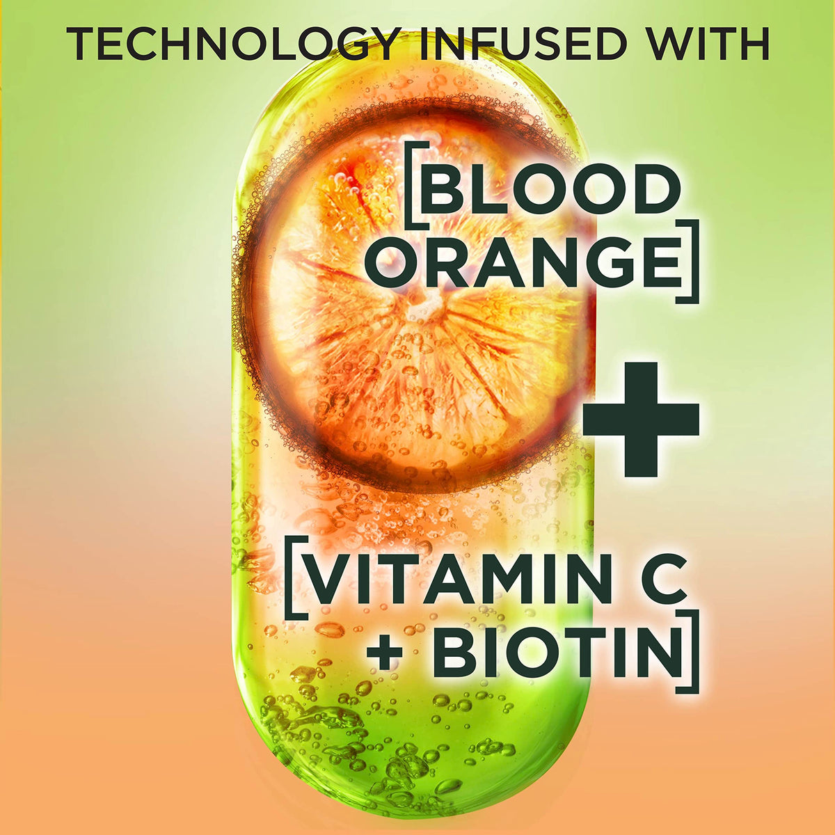 Garnier Fructis back label with ingredient list highlighting biotin and Vitamin C