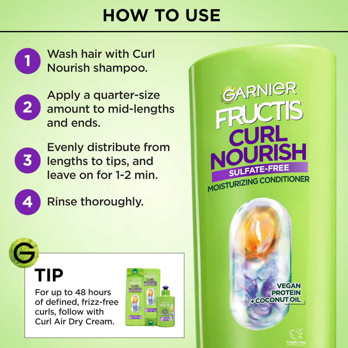 Garnier Fructis before and after curls showing improved definition and reduced frizz