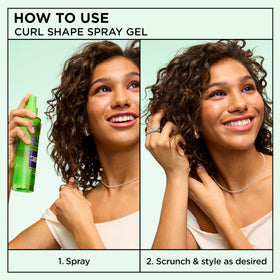 Garnier Fructis before and after curls showing defined, frizz-controlled results