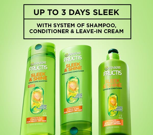 Garnier Fructis before and after split view demonstrating reduced frizz and sleeker hair