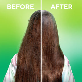 Garnier Fructis before and after image showing reduced frizz and increased shine after use