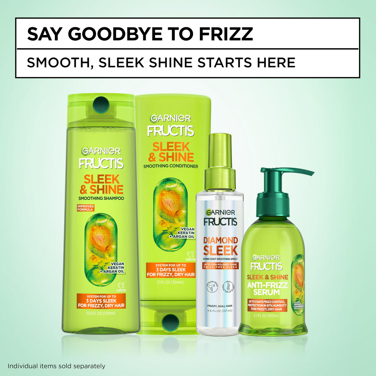 Garnier Fructis bottles labeled recycled plastic promoting greener beauty benefit