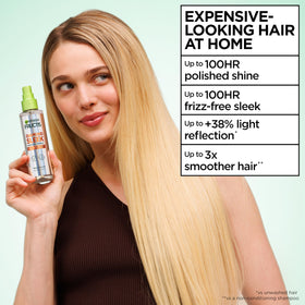 Garnier Fructis side by side before and after hair showing reduced frizz and increased shine