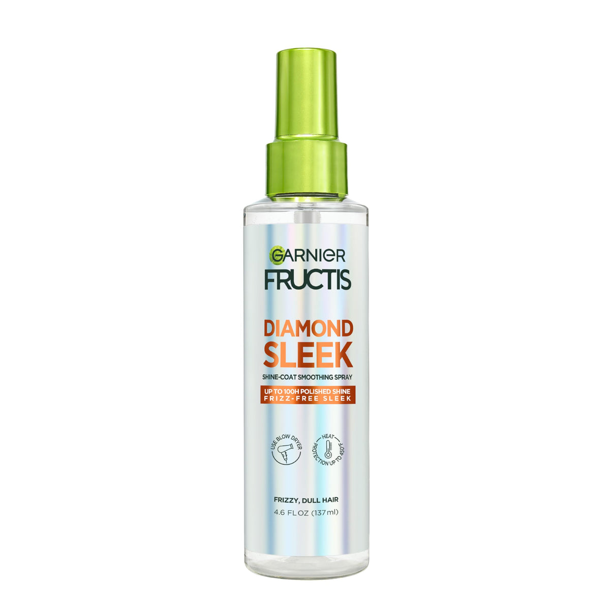 Garnier Fructis front packaging showing spray bottle and product name for glossy finish