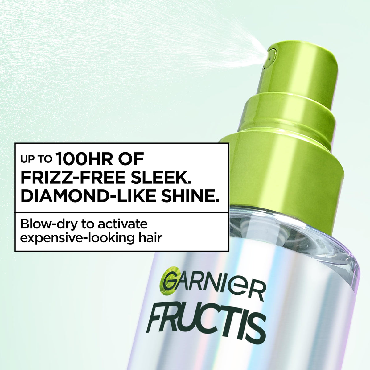Garnier Fructis in use during blowdry to activate smoothing complex while protecting hair