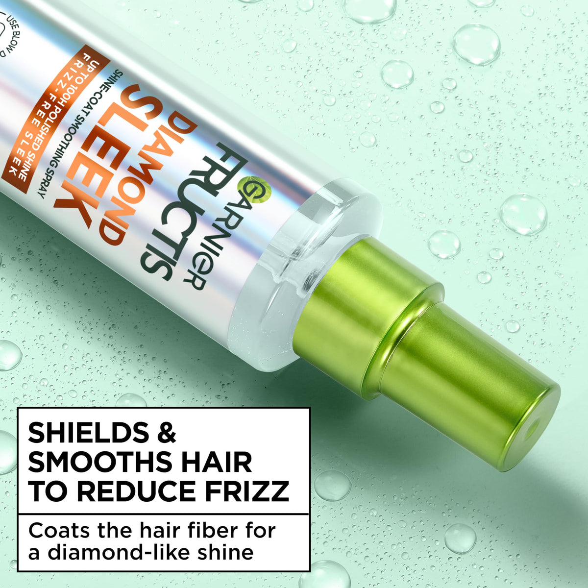 Garnier Fructis recycled bottle badge emphasizing 100 percent recycled plastic benefit