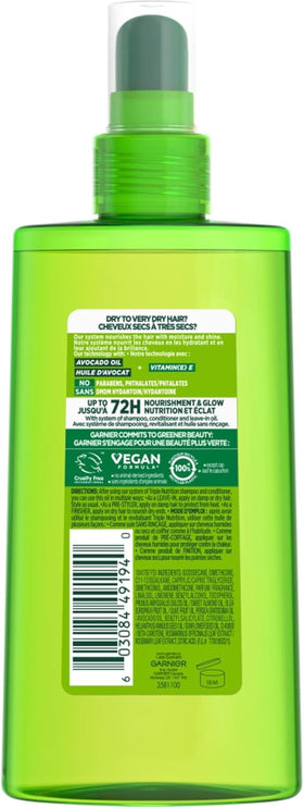 Close-up of Garnier Fructis pump and label highlighting ingredients and use