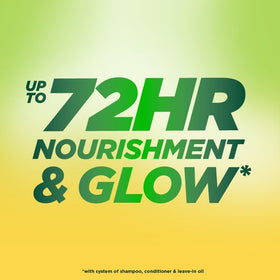Hand holding a drop of Garnier Fructis oil texture demonstrating lightweight absorption