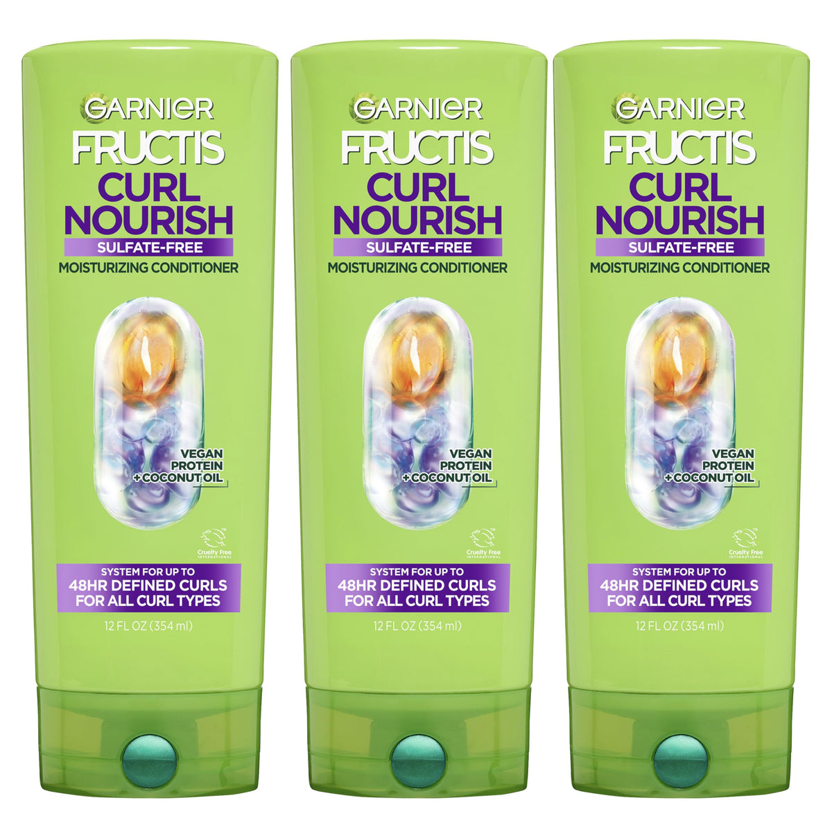 Garnier Fructis front packaging showing curl nourish conditioner benefits