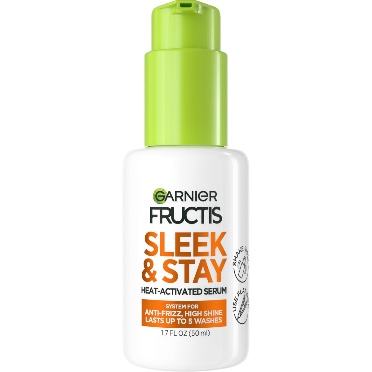 Garnier Fructis front packaging showing bottle benefit and sleek finish