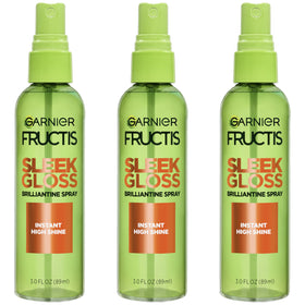 Garnier Fructis front packaging shows product and glossy finish benefits
