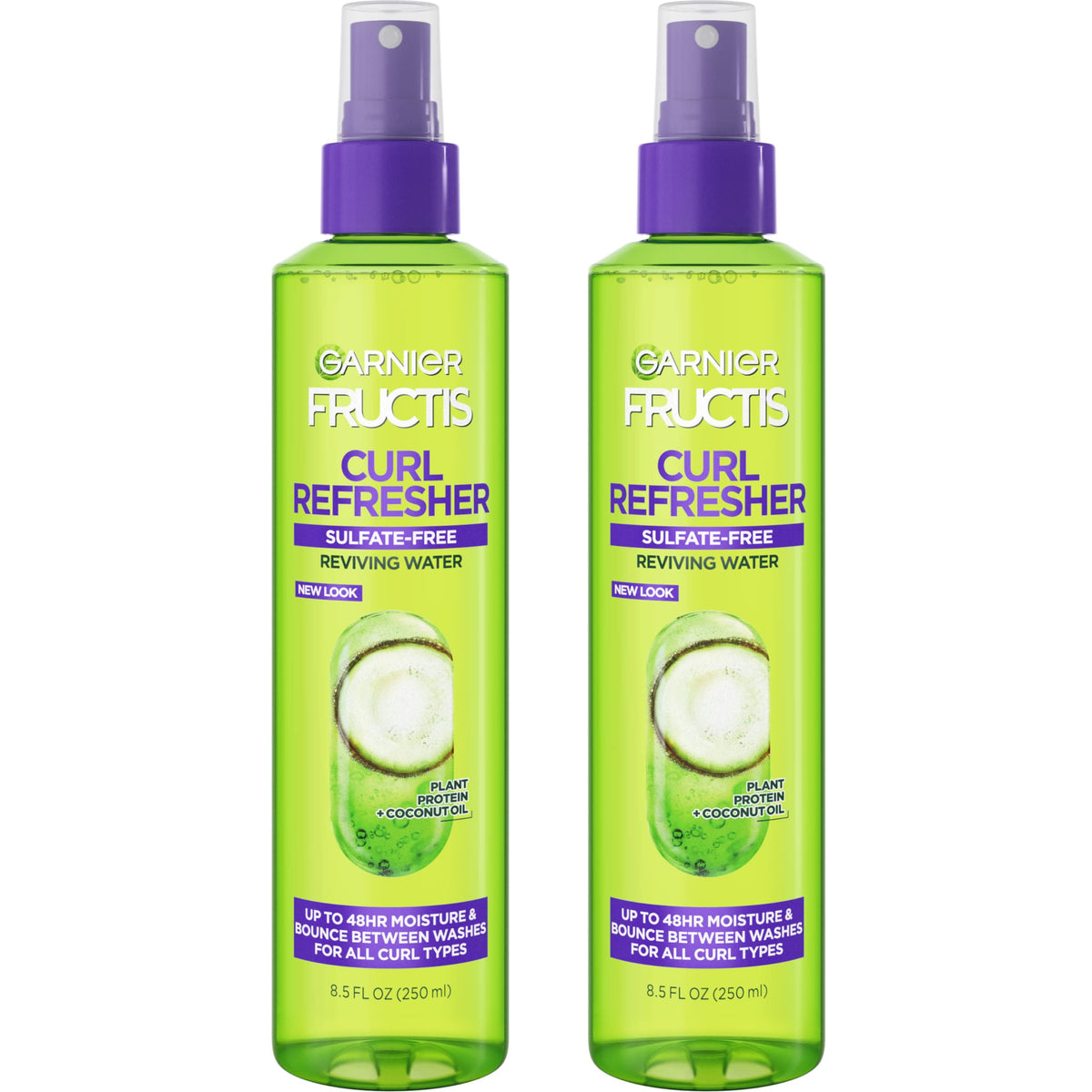 Garnier Fructis front packaging showing two 8.5 oz bottles and product benefit