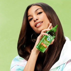 Garnier sustainability icons emphasizing biodegradable, vegan benefit