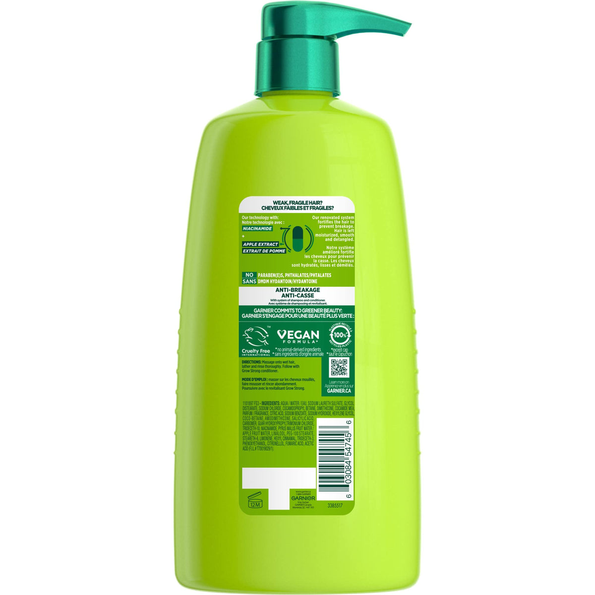 Garnier pump dispensing shampoo texture highlighting nourishing formula benefits