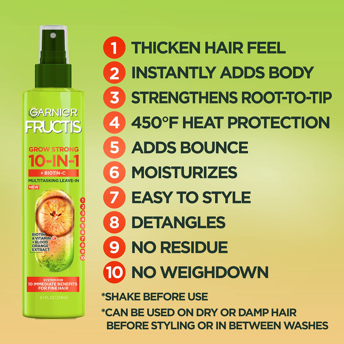 Garnier Fructis ingredients highlight biotin and vitamin C for fuller-looking hair benefits