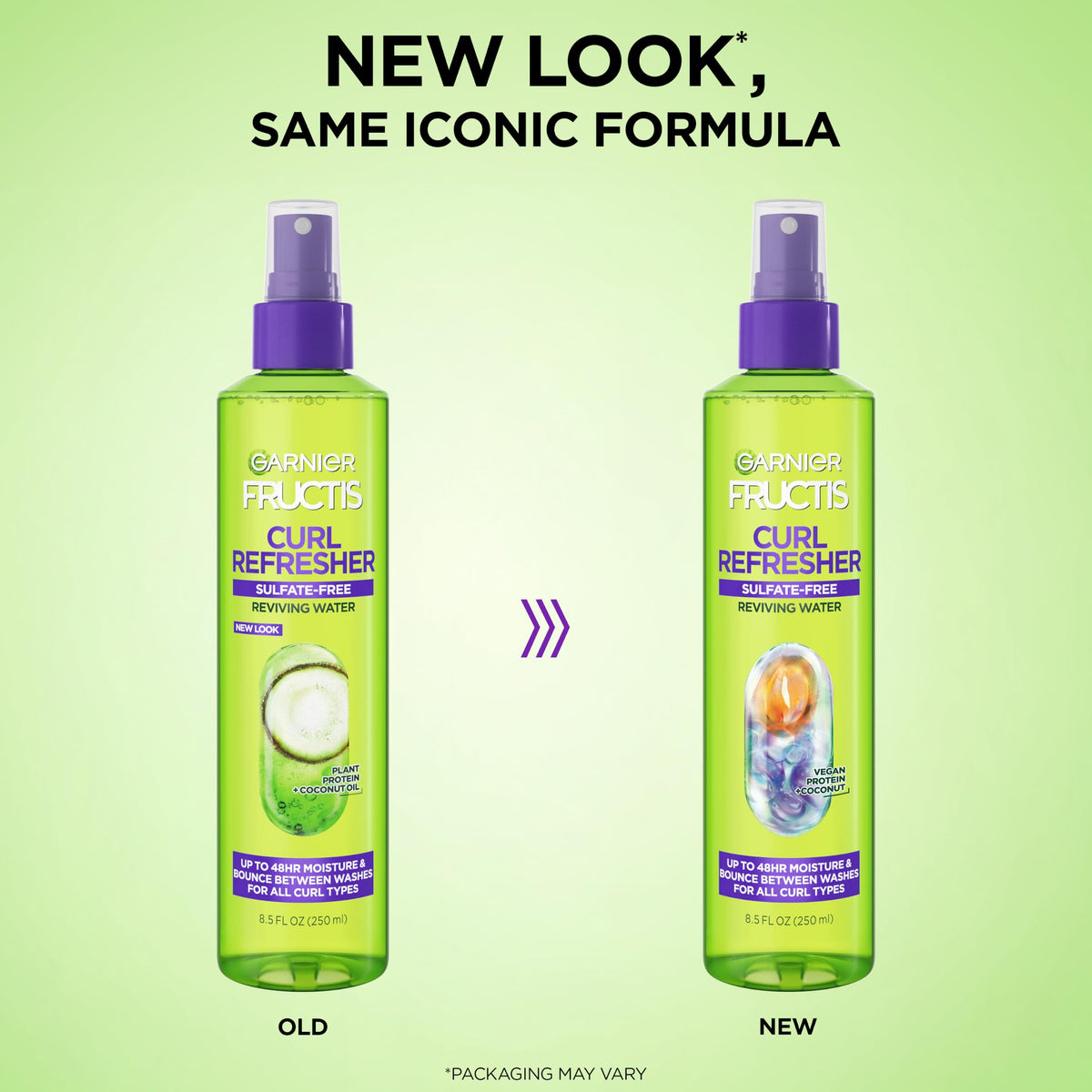 Garnier Fructis label close-up highlighting coconut water and Elasto-Protein