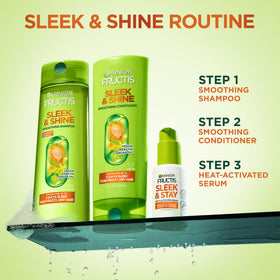 Garnier Fructis label closeup showing alpha-silane and clean formula benefits