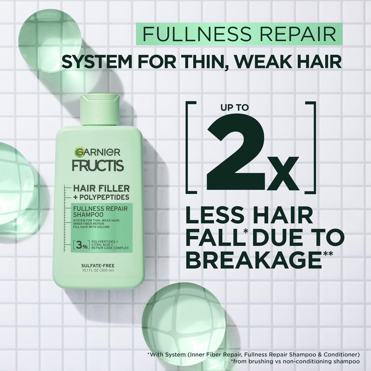 Garnier Fructis close-up of bottle pump and ingredient label for clear usage