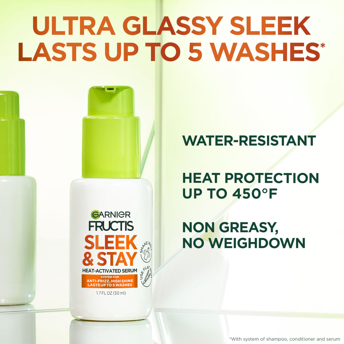Garnier Fructis pump dispensing serum demonstrating easy dosing benefit