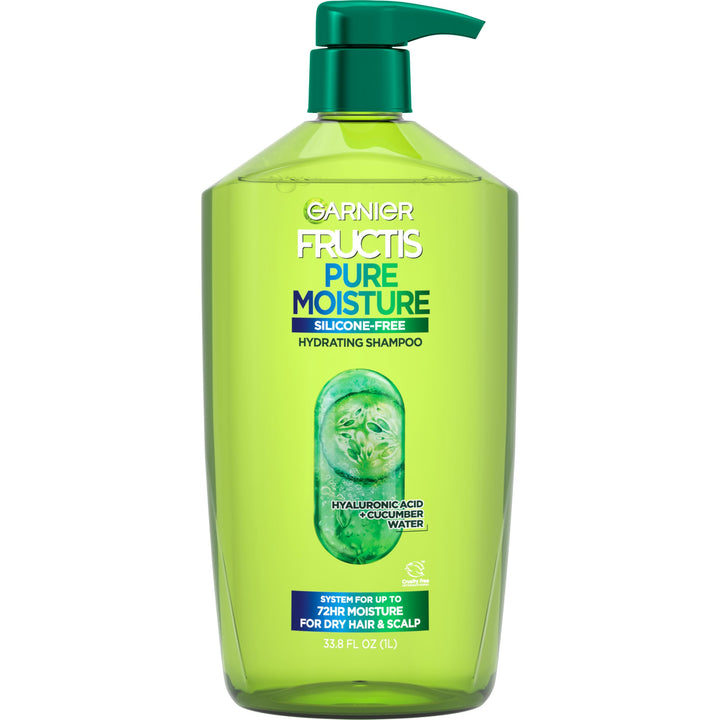 Garnier Fructis Pure Moisture front packaging shows large 33.8 fl oz bottle for value
