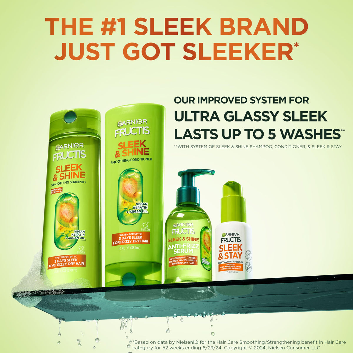 Garnier Fructis scale comparison hand holding bottle showing travel-friendly size