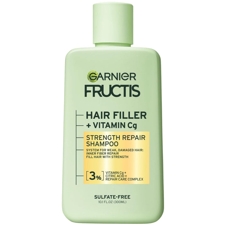 Garnier Fructis front bottle view showing clean packaging and benefit