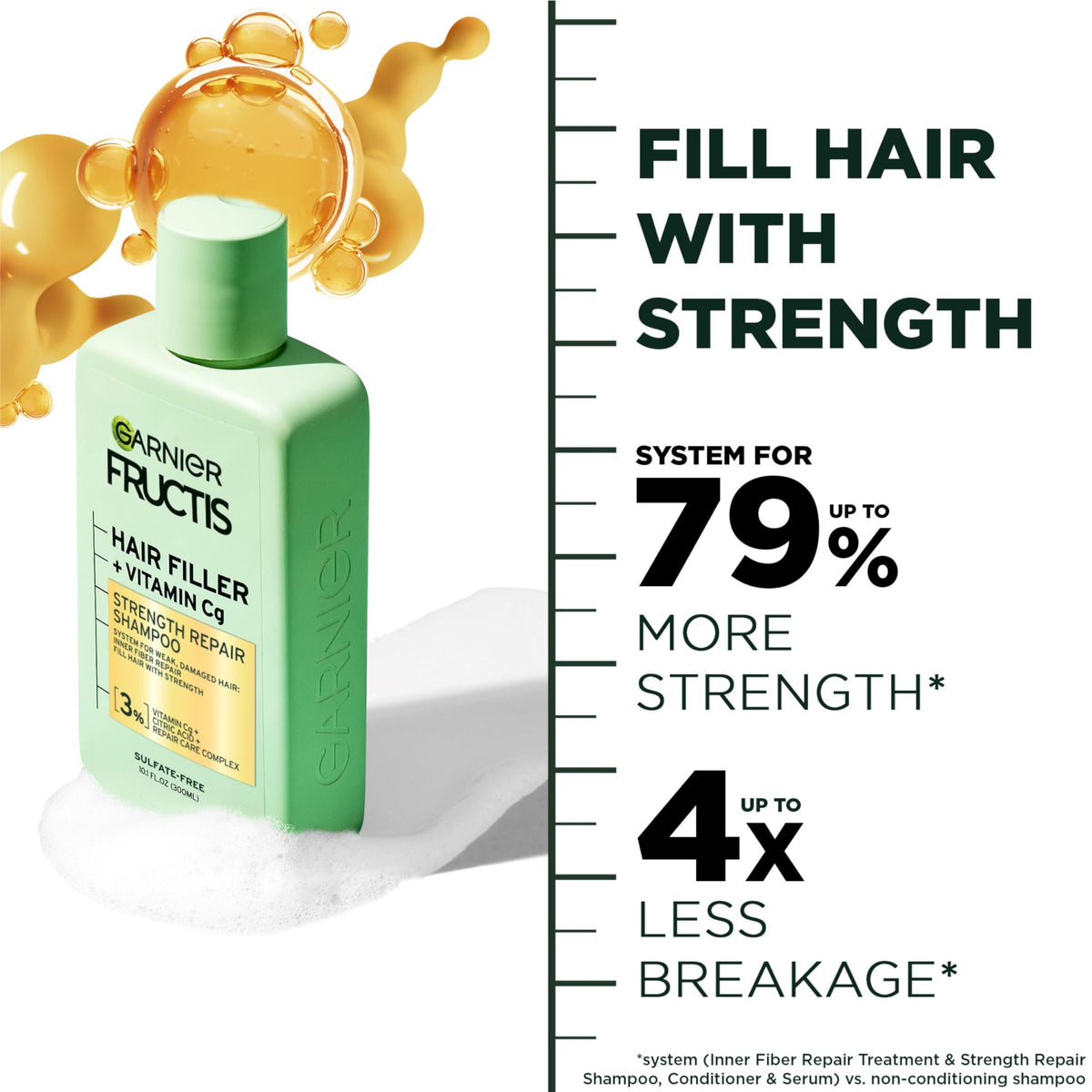 Garnier Fructis shampoo pouring into palm showing gentle lather benefit