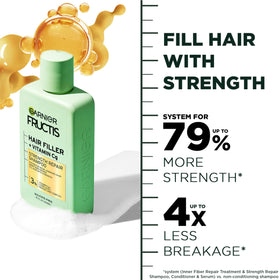 Garnier Fructis shampoo pouring into palm showing gentle lather benefit