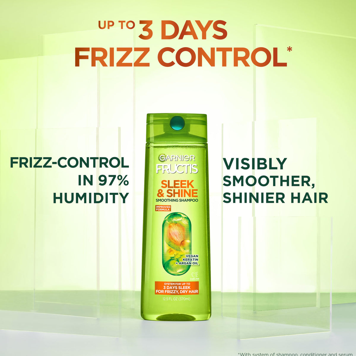 Garnier Fructis shampoo pouring to show smooth cleansing texture benefit