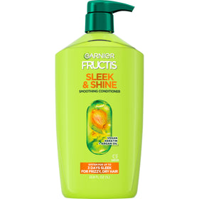 Garnier Fructis bottle front view showing sleek & shine benefits