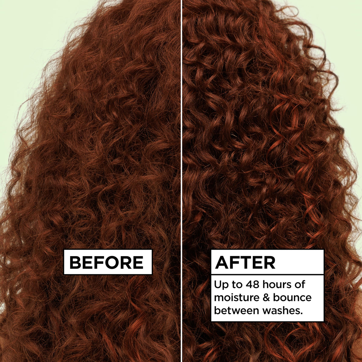 Garnier Fructis spray being applied to curly hair to reduce frizz and add bounce