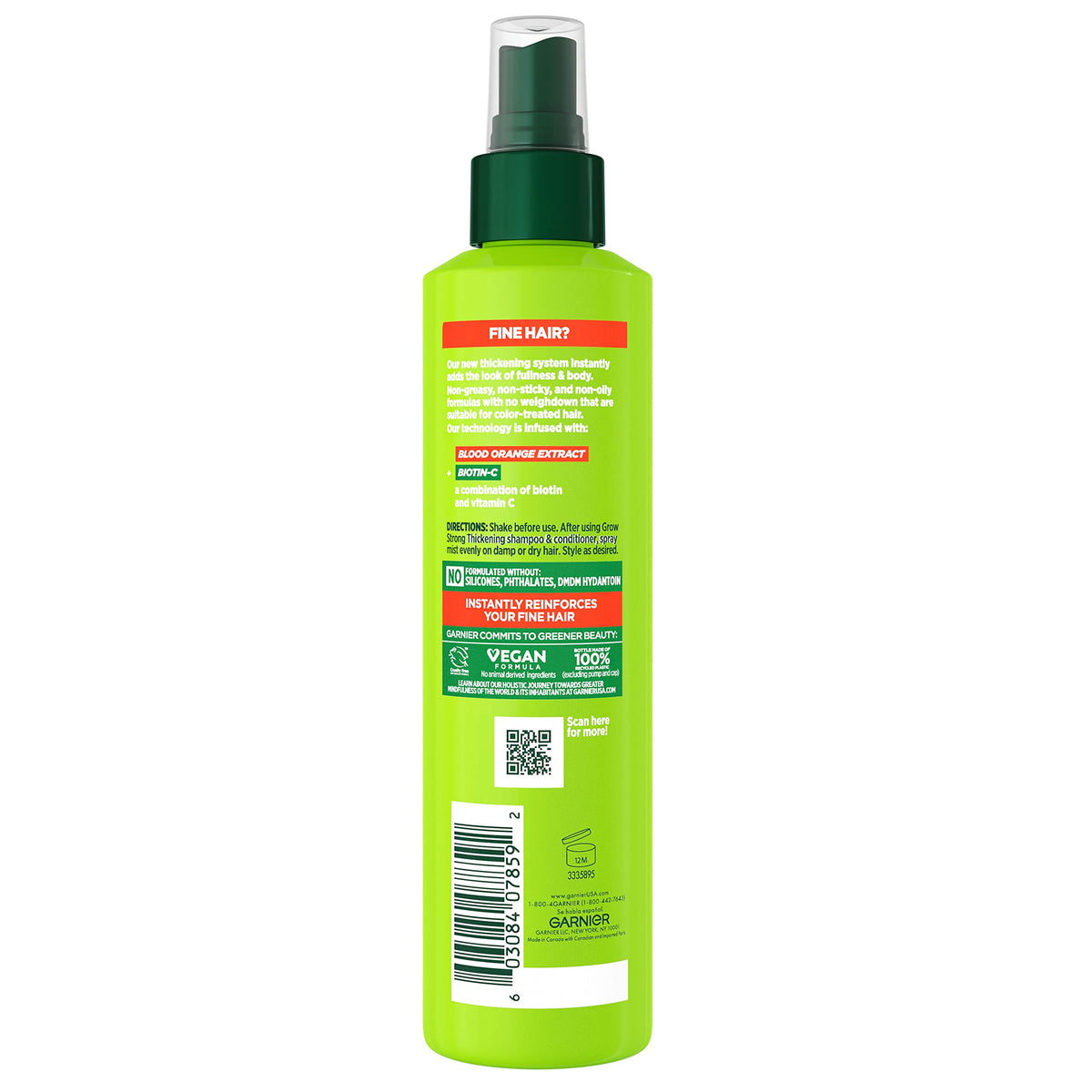 Garnier Fructis fine mist spray close-up demonstrating even coverage and lightweight feel