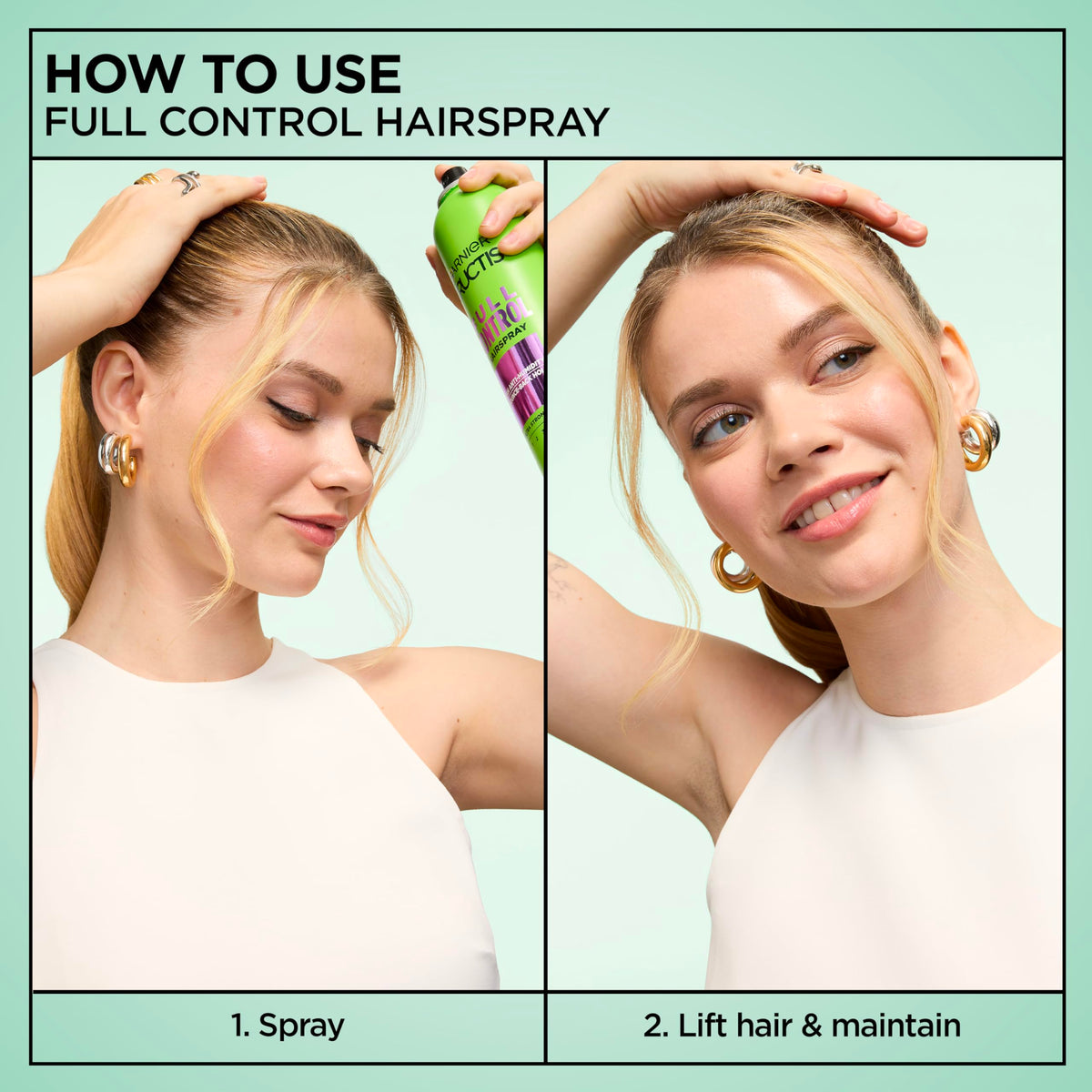 Garnier Fructis before and after styling demonstrating frizz control