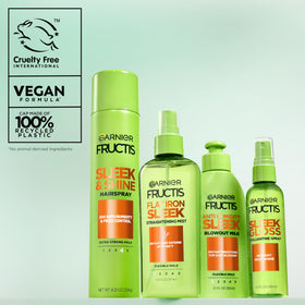 Garnier Fructis used during styling showing controlled sleek finish and frizz control
