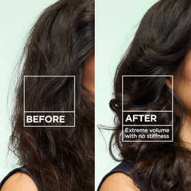 Garnier spray texture on dry hair showing lightweight volumizing finish