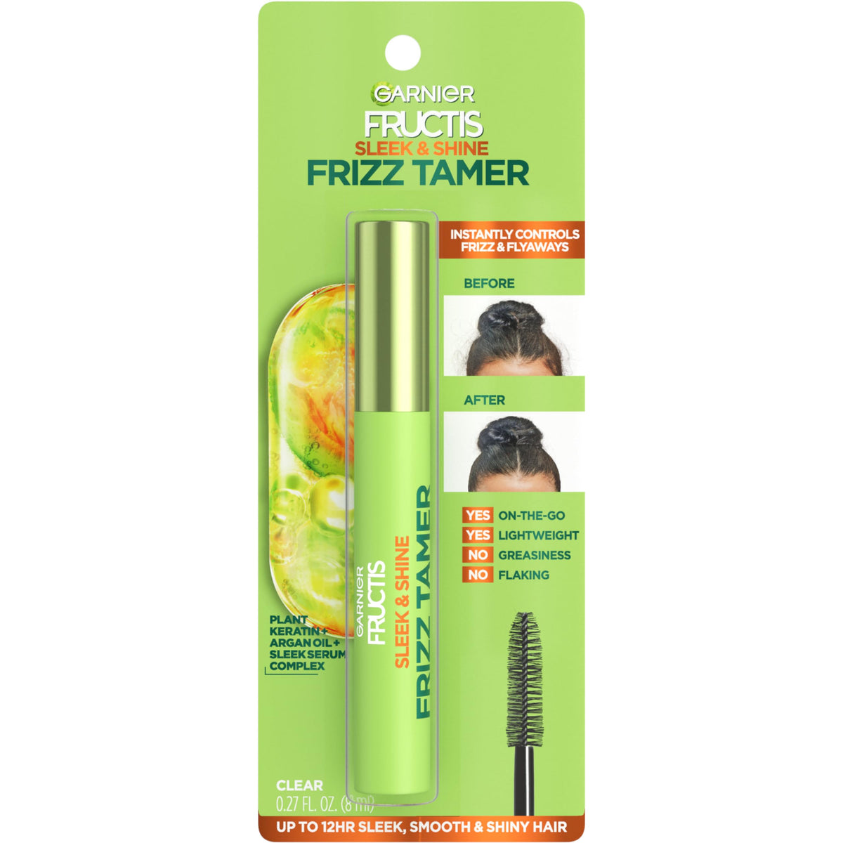 Garnier Fructis front packaging showing wand and label with sleek benefit