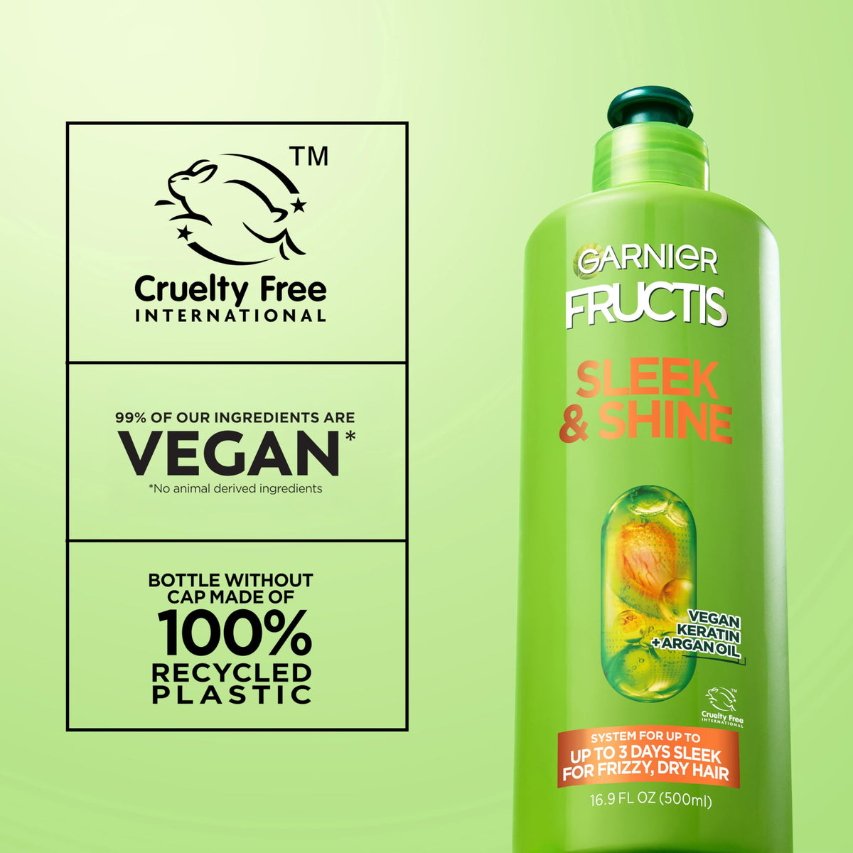 Garnier Fructis with argan oil visual emphasizing nourishing shine and softness